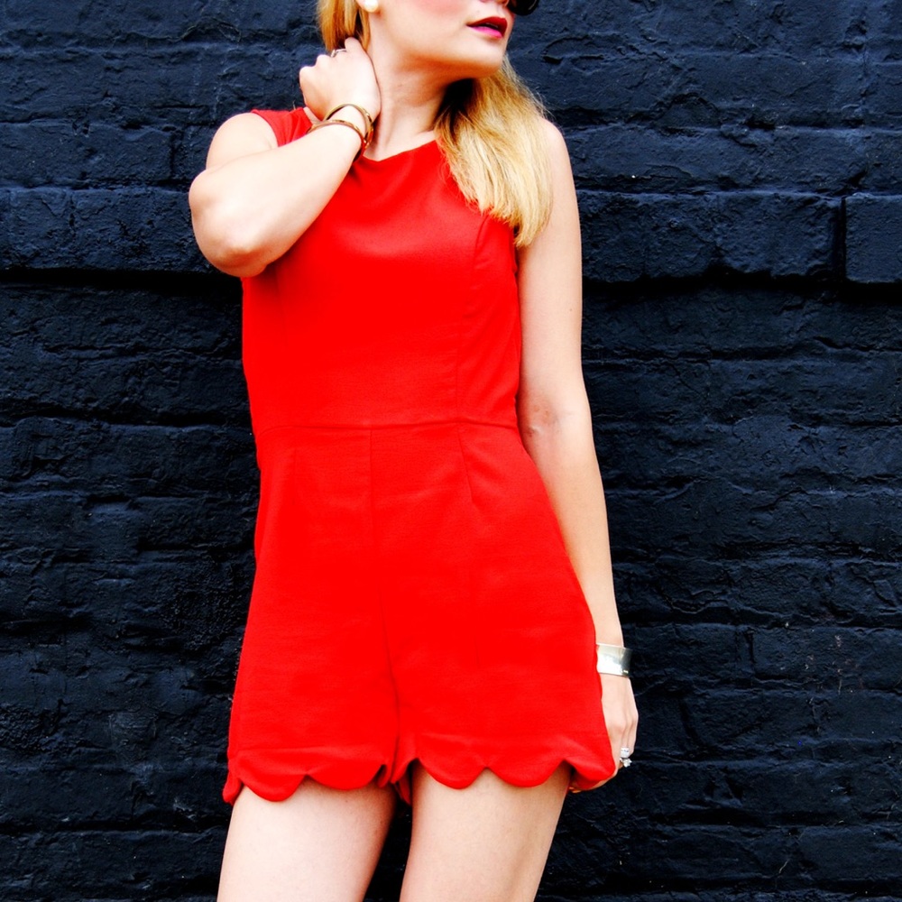 Red scalloped romper